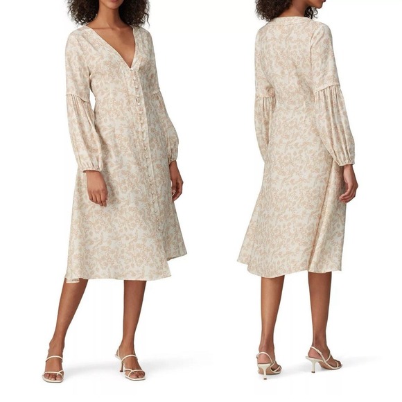 SANCIA Dresses & Skirts - SANCIA The Maryse Beige Floral Midi Dress Size Small